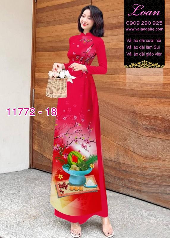 Vải áo dài tết hoa đào