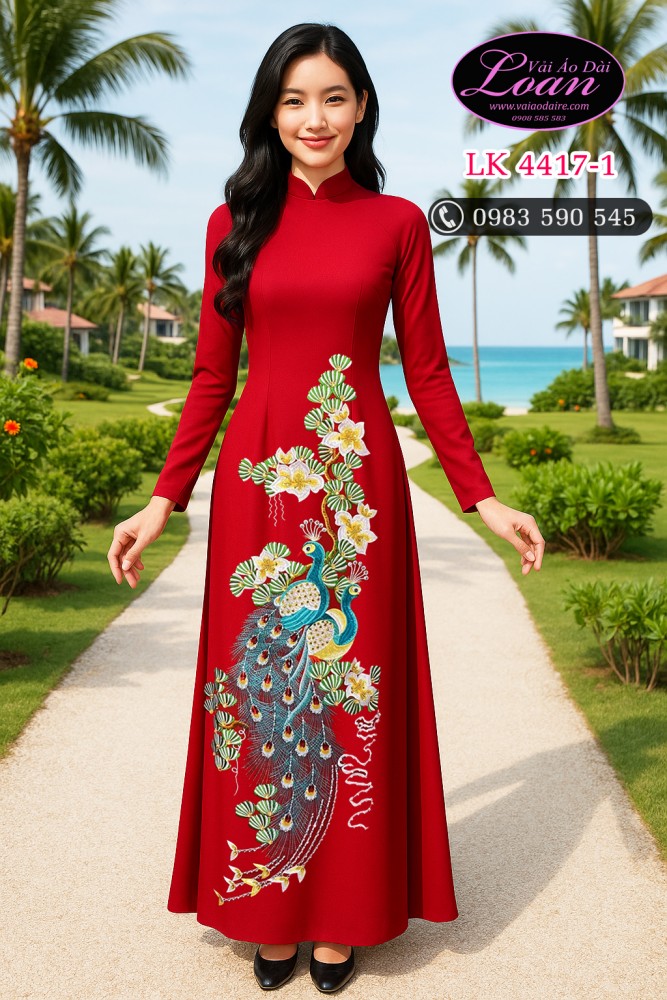 Vải áo dài thêu chim công cao cấp