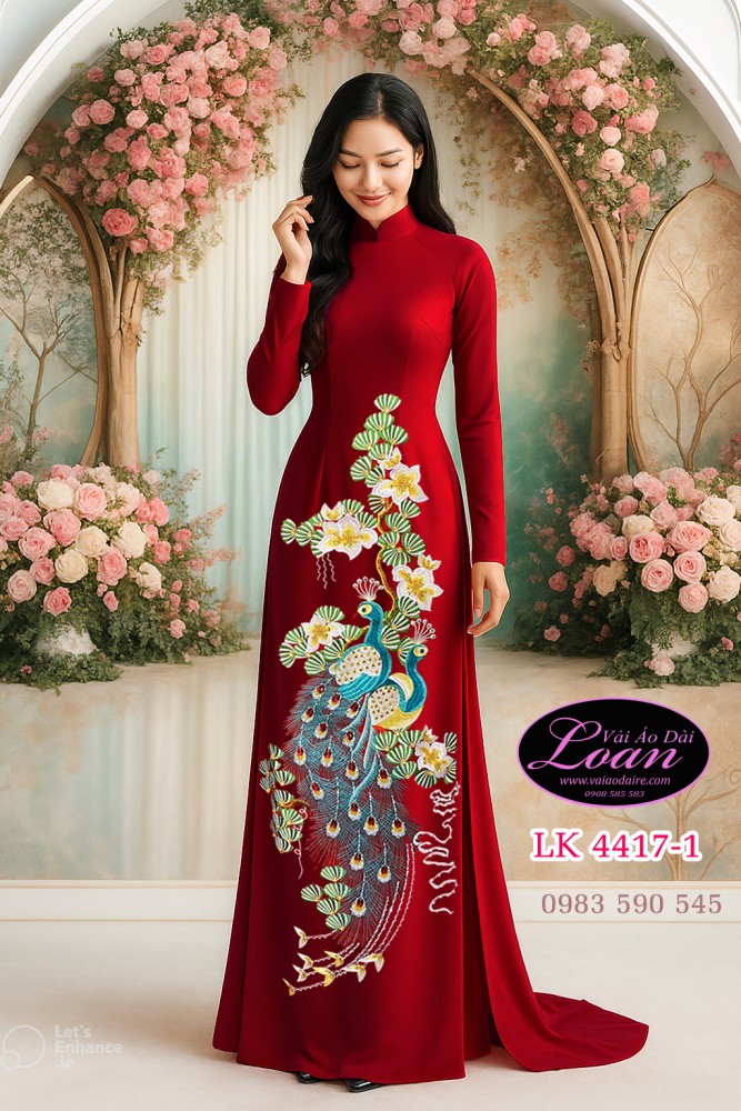 Vải áo dài thêu chim công cao cấp-ATK 11810
