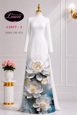 Vải áo dài hoa sen in 3D-DT 11877