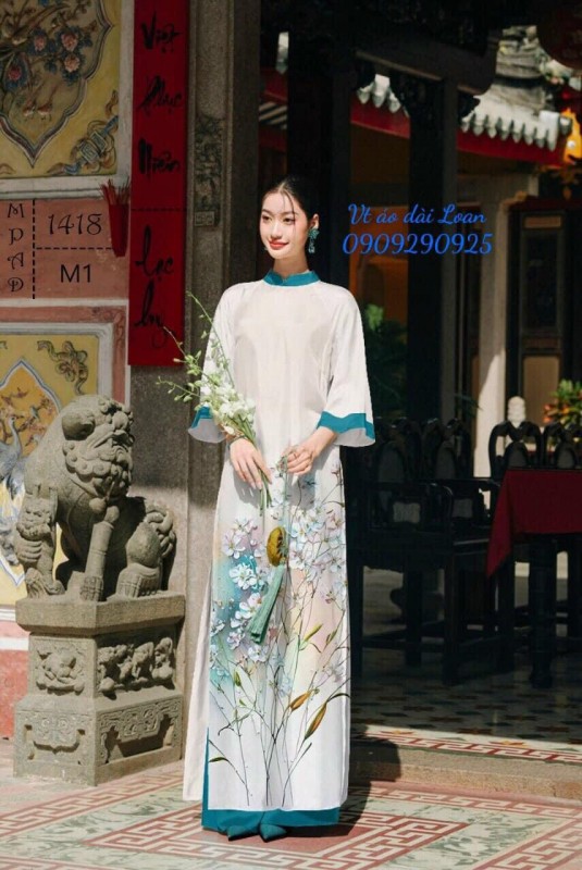 Vải áo dài hoa in 3D