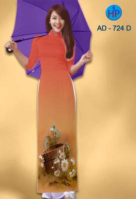 Vải áo dài hình chậu hoa-DT 1203