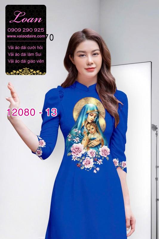 Vải áo dài hình đức mẹ