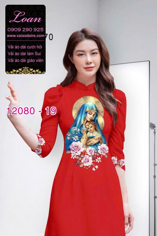 Vải áo dài hình đức mẹ