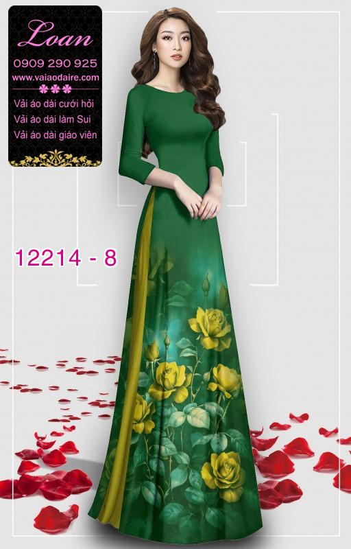 Vải áo dài hoa hồng in hoa 3D