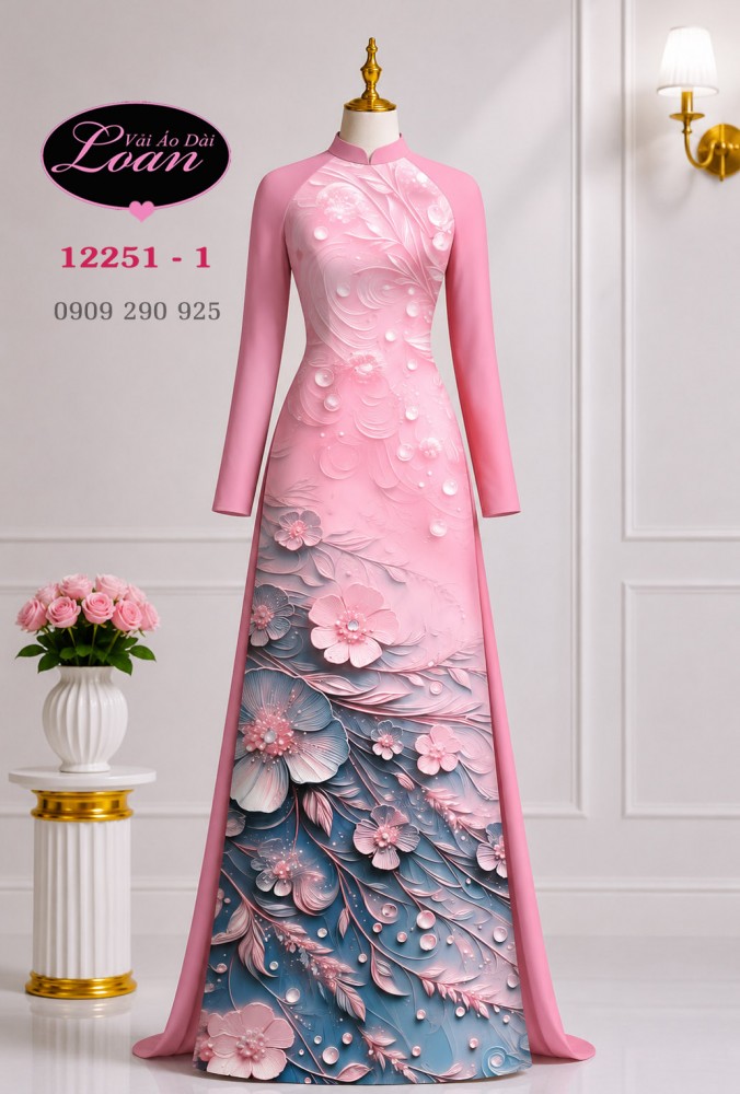 Vải áo dài hoa in 3D