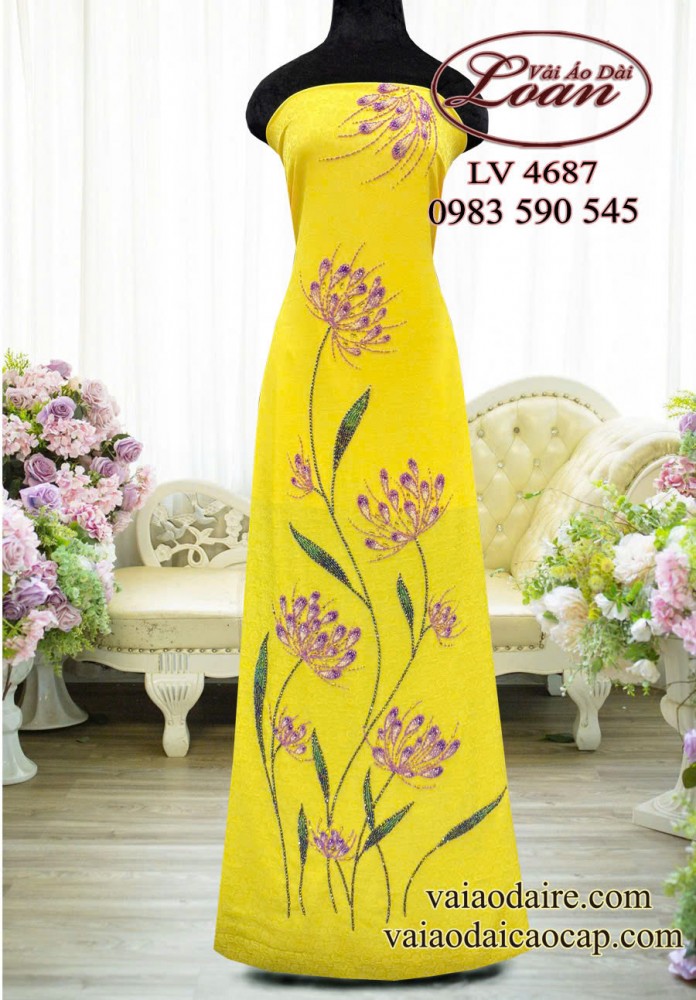 Vải áo dài kết hoa bồ công anh