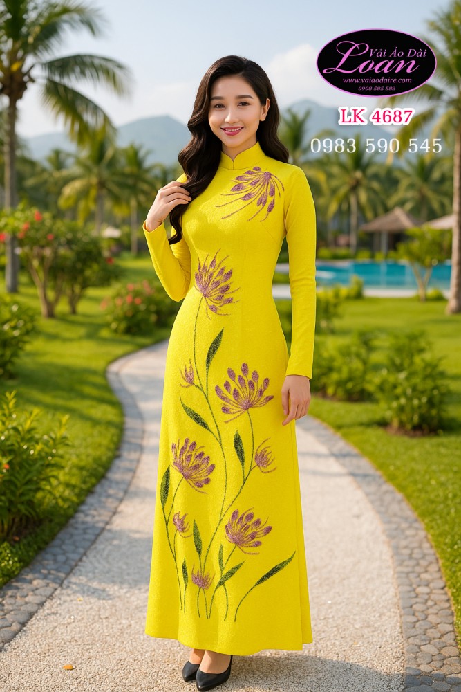 Vải áo dài kết hoa bồ công anh
