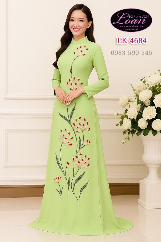 Vải áo dài kết hoa bồ công anh