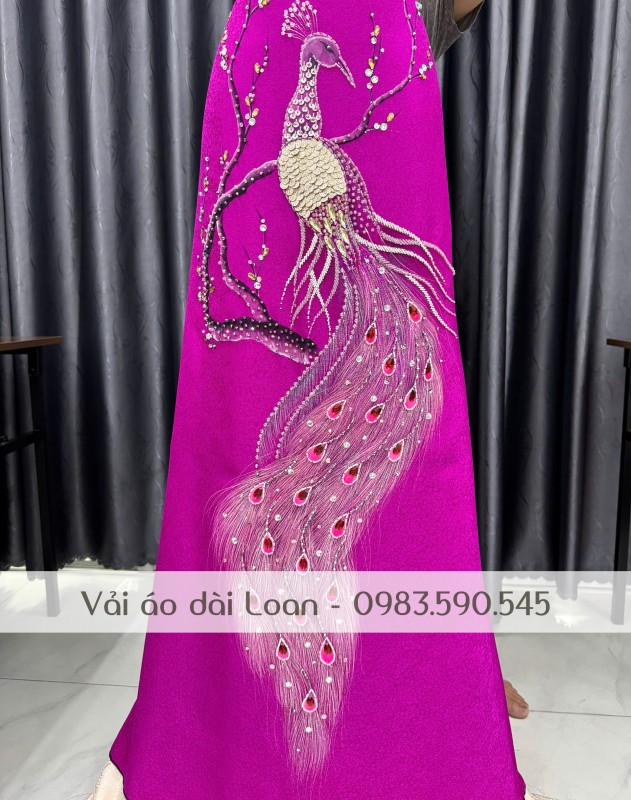 Vải áo dài kết chim công cao cấp