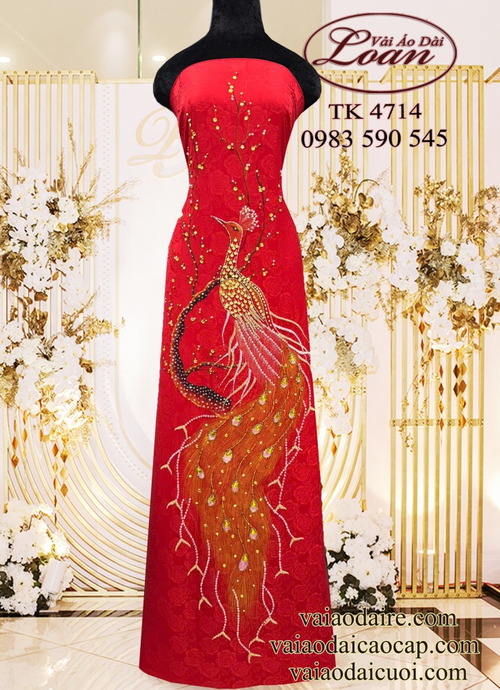 Vải áo dài kết chim công cao cấp