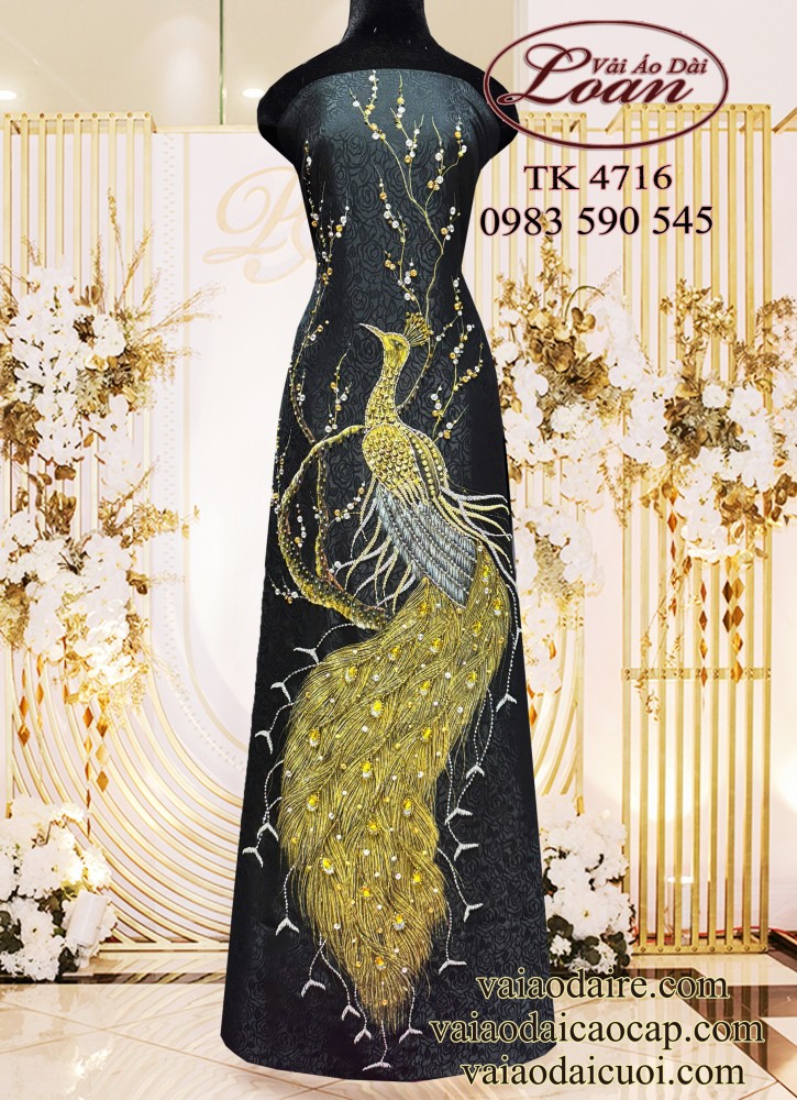 Vải áo dài kết chim công cao cấp