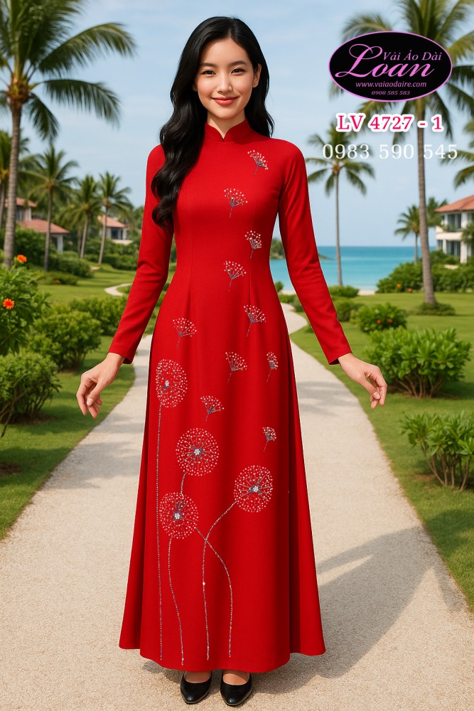Vải áo dài kết hoa bồ công anh Vải áo dài kết hoa bồ công anh