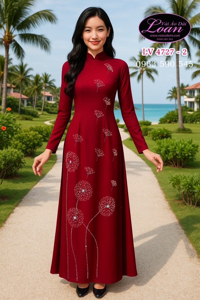 Vải áo dài kết hoa bồ công anh Vải áo dài kết hoa bồ công anh