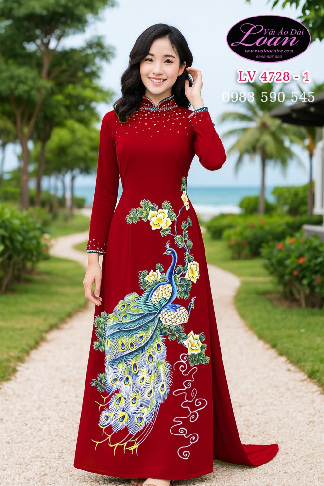 Áo dài vẽ chim công cao cấp