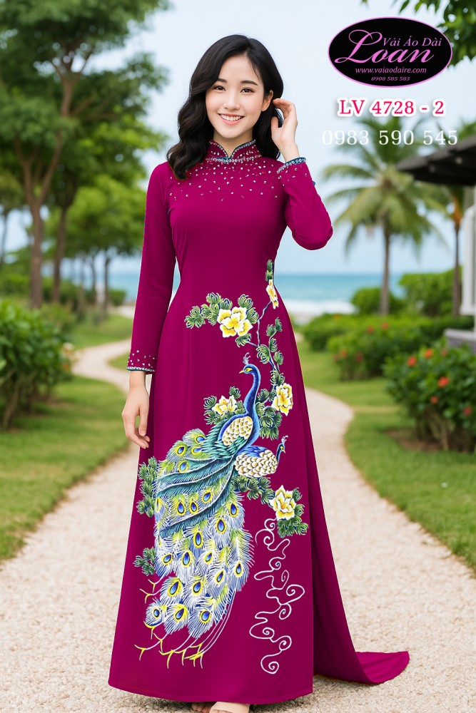 Áo dài vẽ chim công cao cấp