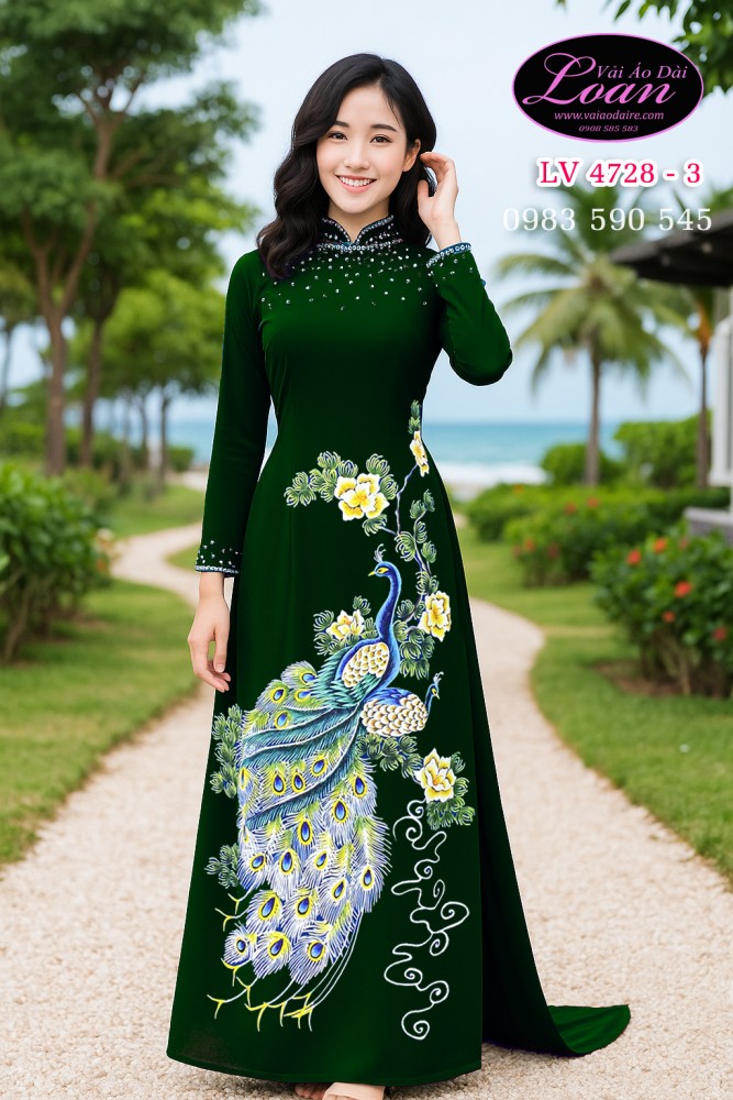 Áo dài vẽ chim công cao cấp