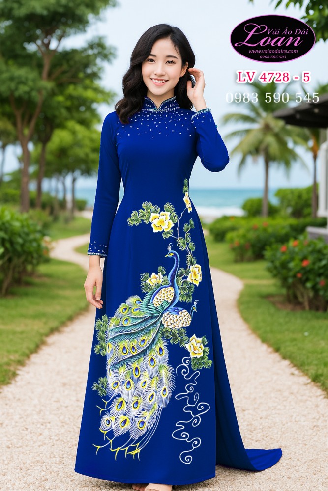 Áo dài vẽ chim công cao cấp