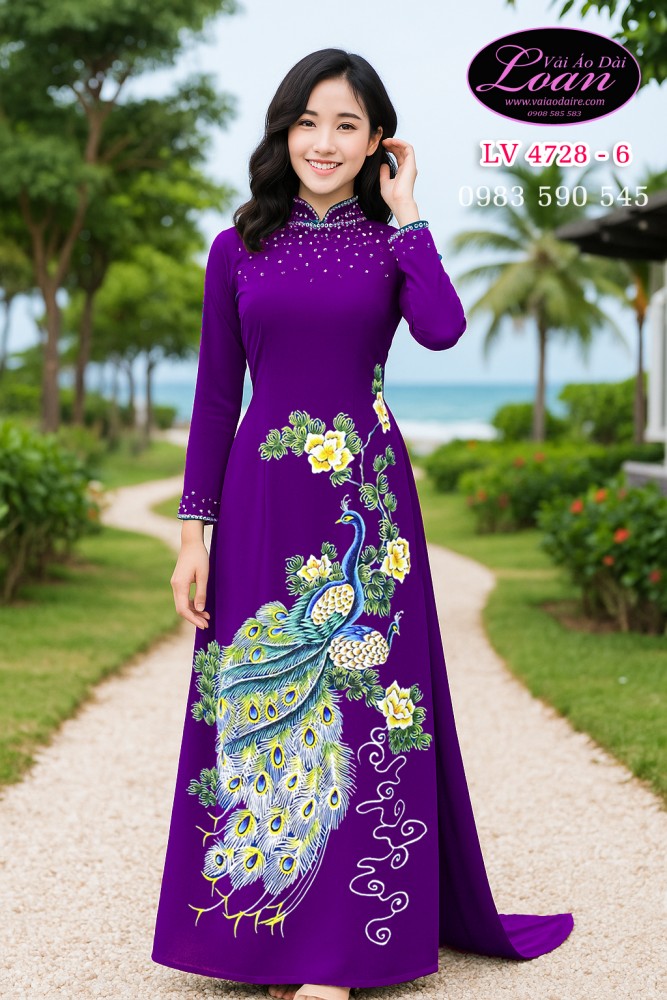 Áo dài vẽ chim công cao cấp