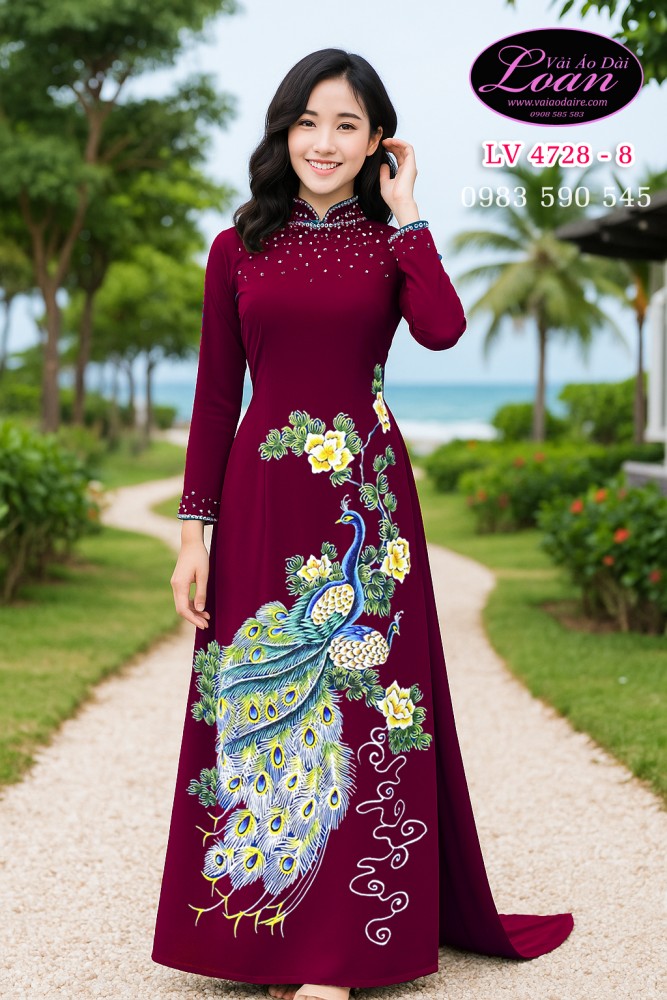 Áo dài vẽ chim công cao cấp