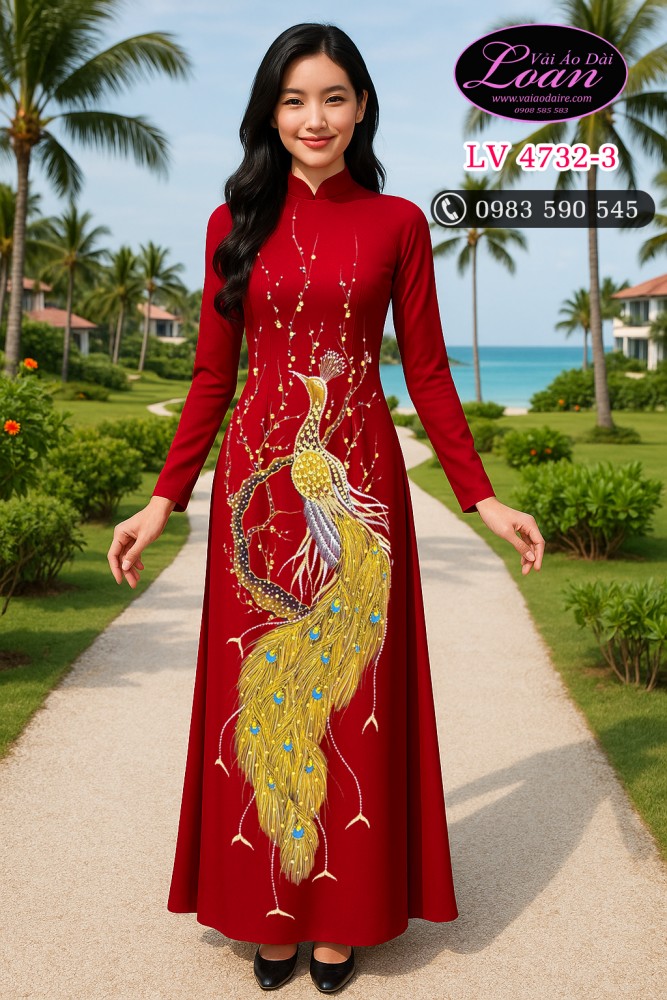 Vải áo dài kết chim công cao cấp