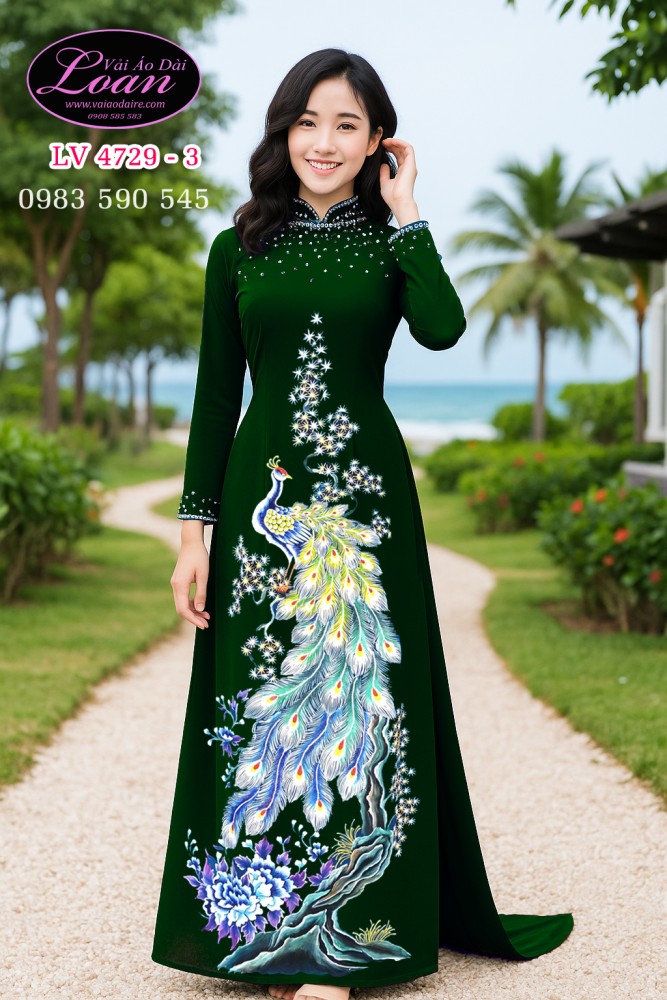 Áo dài vẽ chim công cao cấp