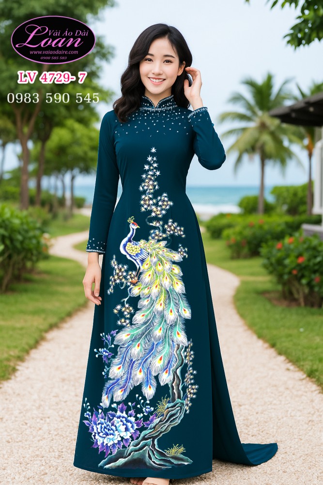 Áo dài vẽ chim công cao cấp Áo dài vẽ chim công cao cấp