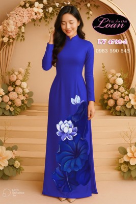 Vải áo dài vẽ hoa sen cao cấp-V3D 12415