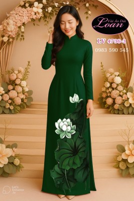 Vải áo dài vẽ hoa sen cao cấp-V3D 12415