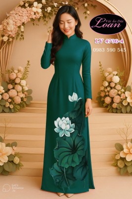 Vải áo dài vẽ hoa sen cao cấp-V3D 12415