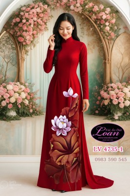 Vải áo dài vẽ hoa sen cao cấp-V3D 12417