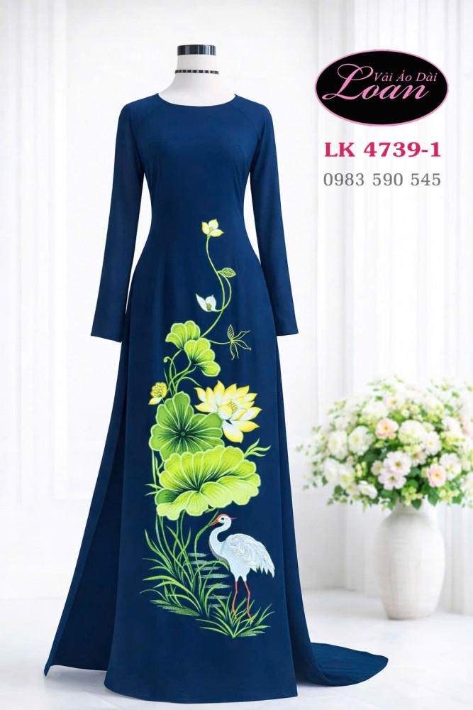 Vải áo dài thêu hoa sen
