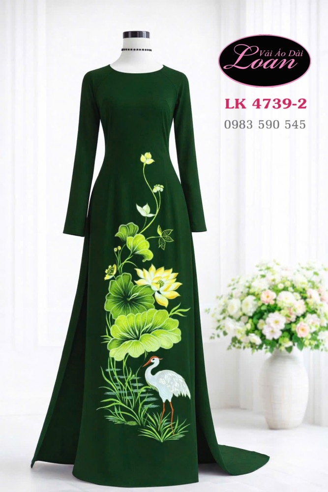 Vải áo dài thêu hoa sen