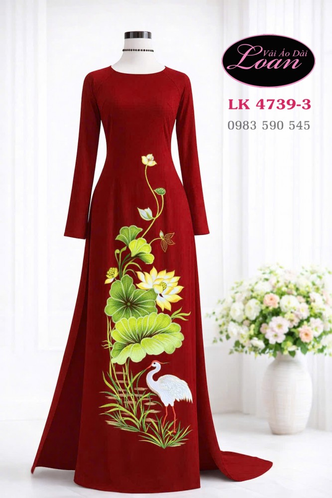 Vải áo dài thêu hoa sen