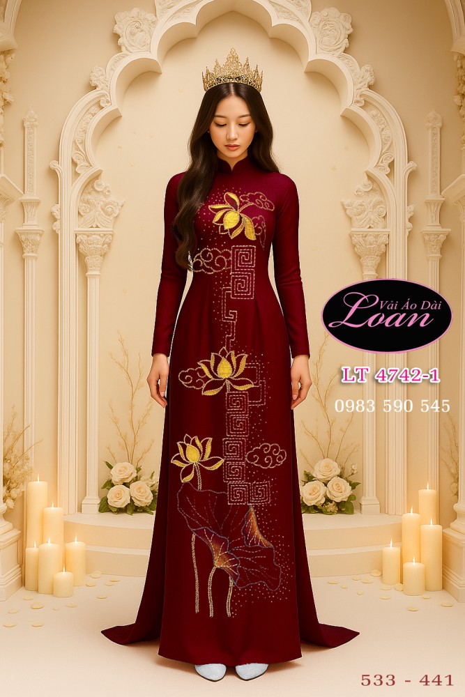 Vải áo dài kết hoa sen-ADK12427