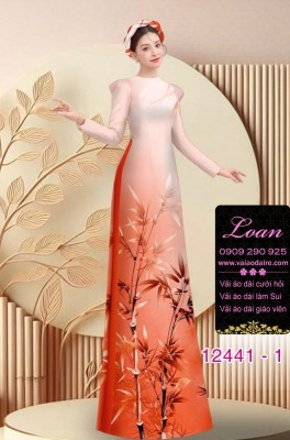 Vải áo dài in hình cành trúc-DT 12441