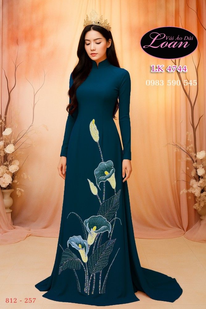 Vải áo dài kết hoa thủy vu-ADK 12445