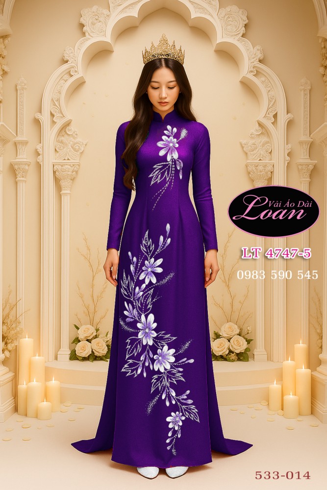 Vải áo dài kết hoa sen cao cấp-ADK 12448
