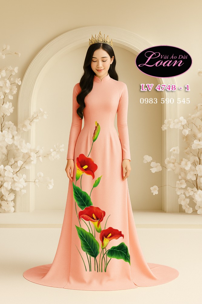 Vải áo dài vẽ hoa thủy vu