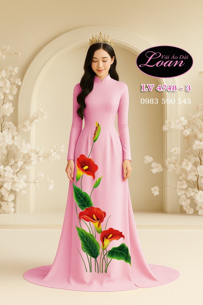 Vải áo dài vẽ hoa thủy vu