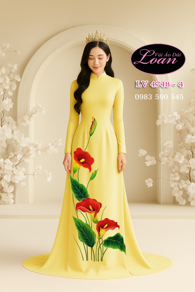 Vải áo dài vẽ hoa thủy vu