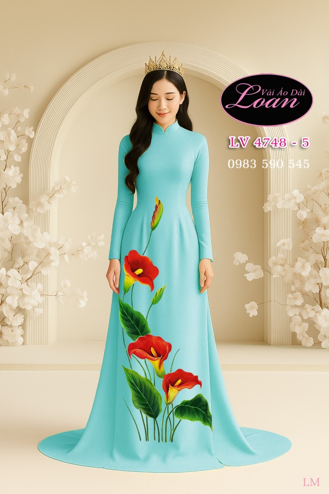 Vải áo dài vẽ hoa thủy vu