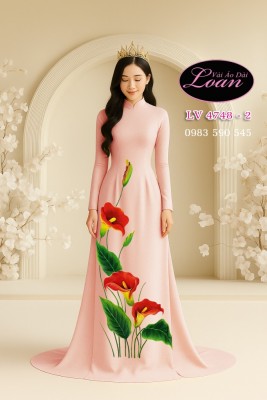Vải áo dài vẽ hoa thủy vu-V3D 12459