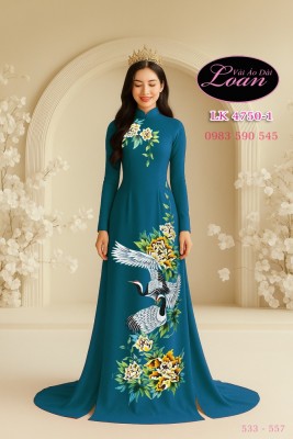 Vải áo dài vẽ chim hạc kim tuyến-V3D 12461