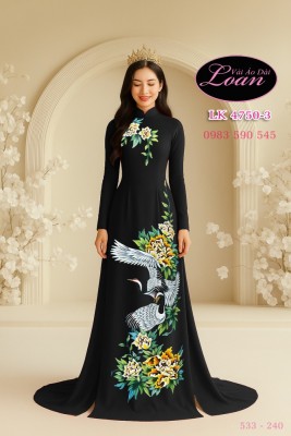 Vải áo dài vẽ chim hạc kim tuyến-V3D 12461