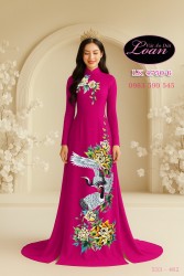 Vải áo dài vẽ chim hạc kim tuyến