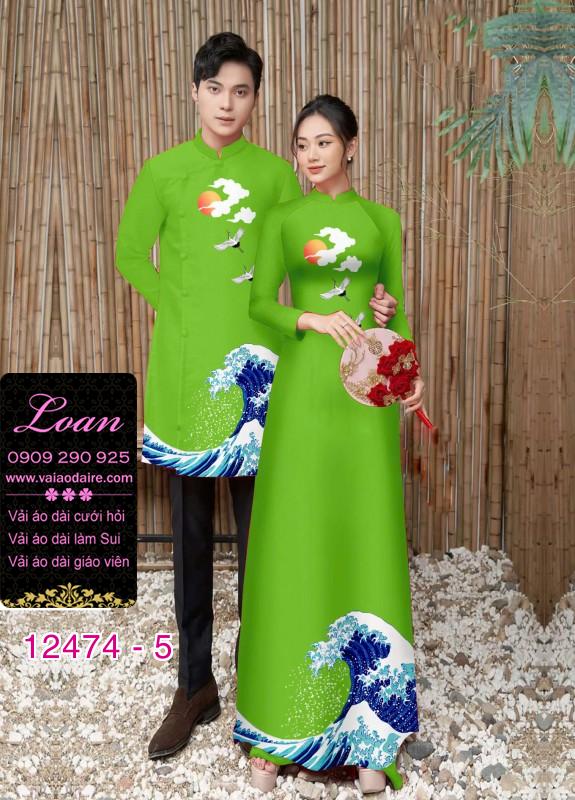 Vải áo dài đôi nam nữ hình sóng biển