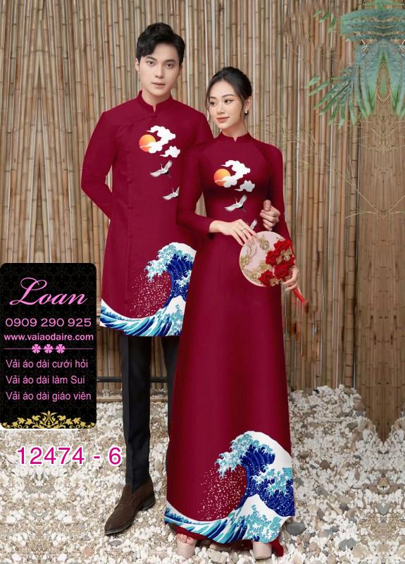 Vải áo dài đôi nam nữ hình sóng biển