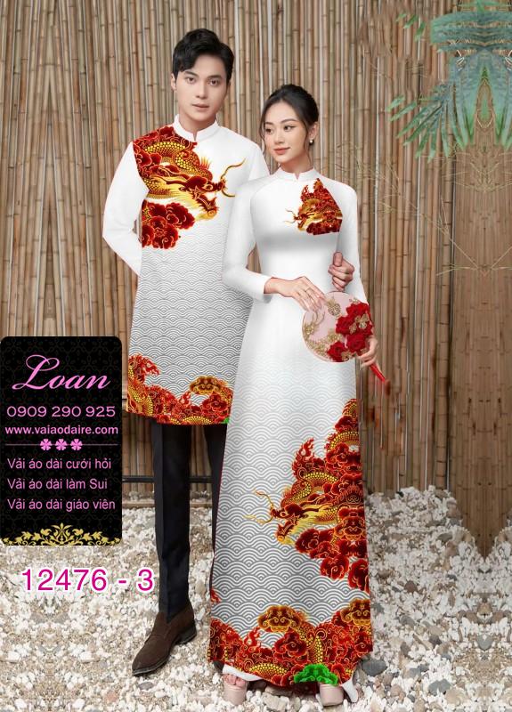 Áo Dài Đôi Nam Nữ  – Họa Tiết Rồng Vàng Mây Đỏ Quý Phái