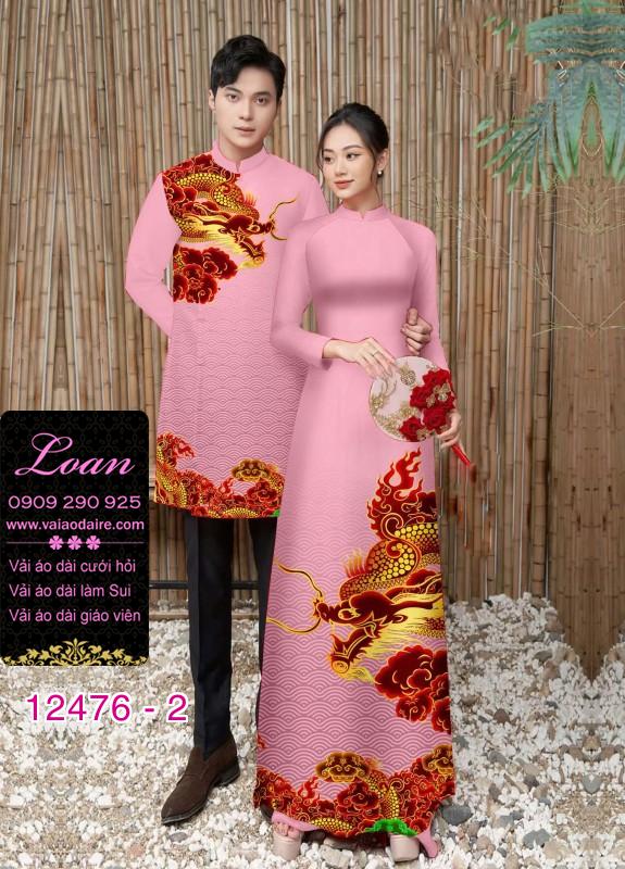 Áo Dài Đôi Nam Nữ  – Họa Tiết Rồng Vàng Mây Đỏ Quý Phái